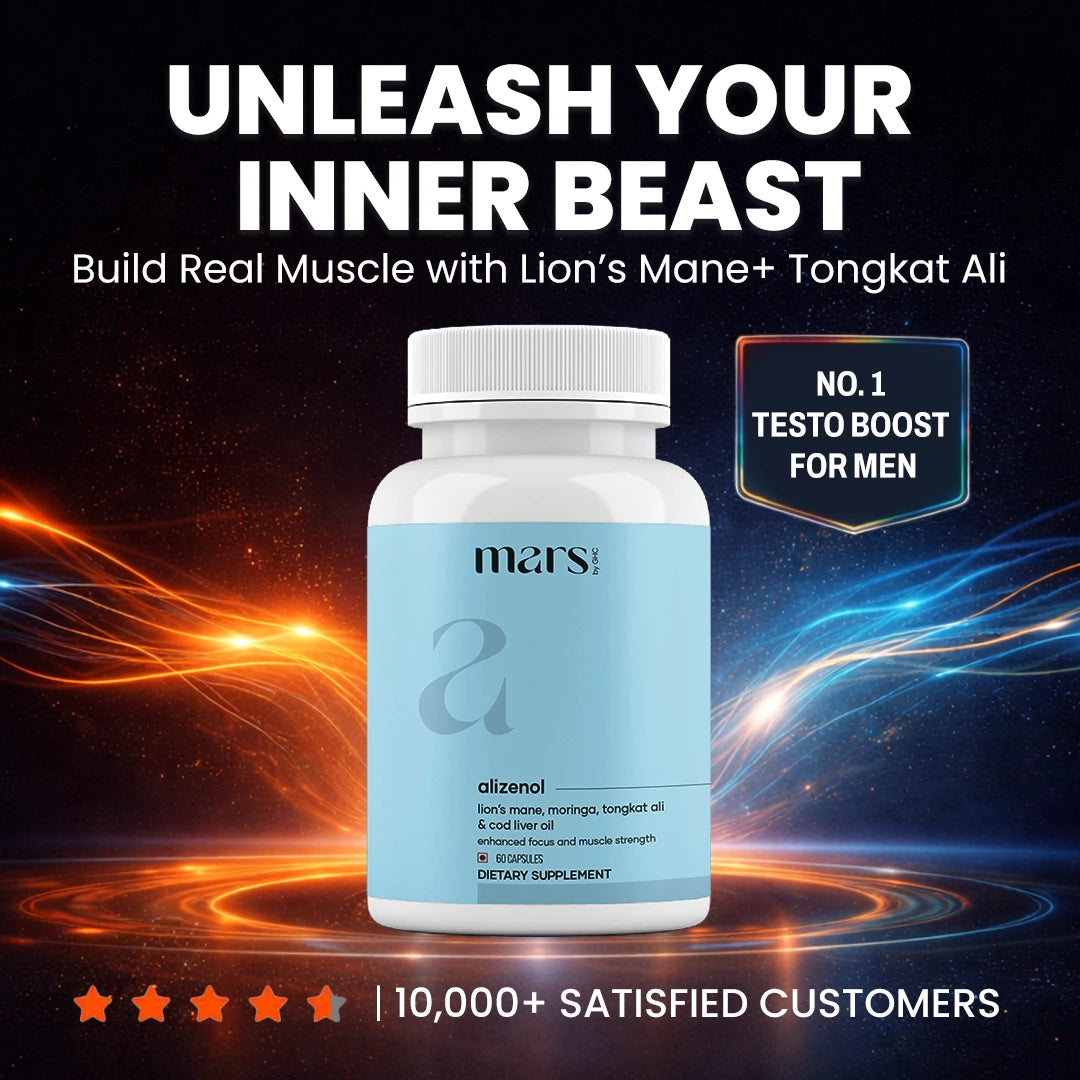 Mars Alizenol Capsules with Lion’s Mane, Tongkat Ali & Cod Liver Oil – Drive, Stamina & Performance Confidence Support (60N)