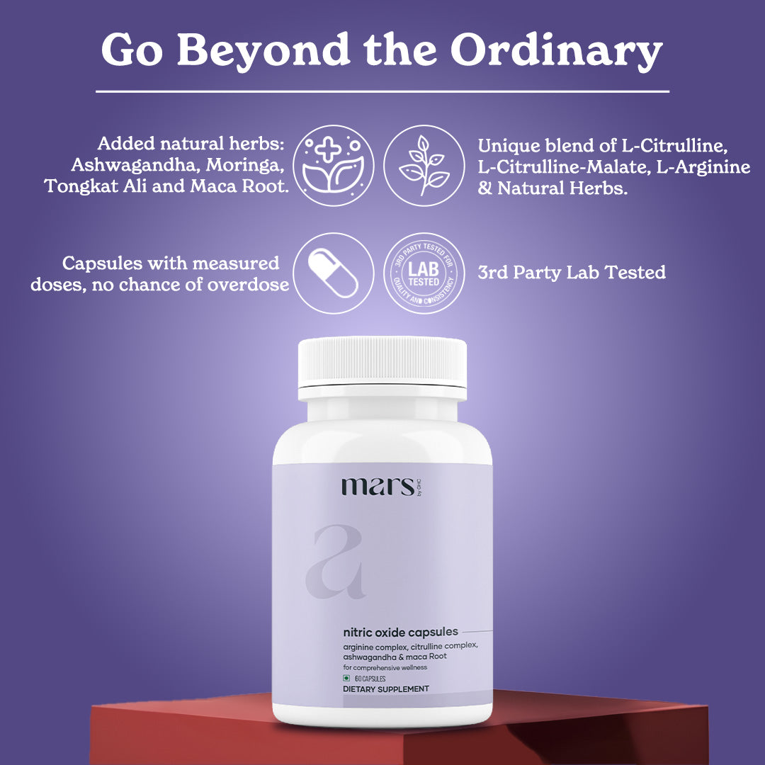Mars Nitric Oxide Capsules with L-Arginine, L-Citrulline & Adaptogens – Circulation, Endurance & Recovery Support (60N)