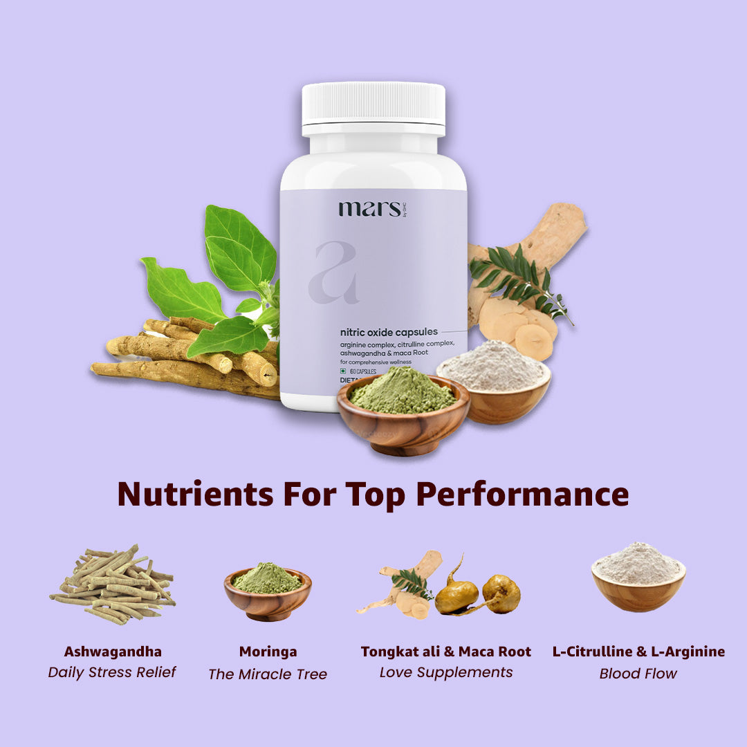 Mars Nitric Oxide Capsules with L-Arginine, L-Citrulline & Adaptogens – Circulation, Endurance & Recovery Support (60N)