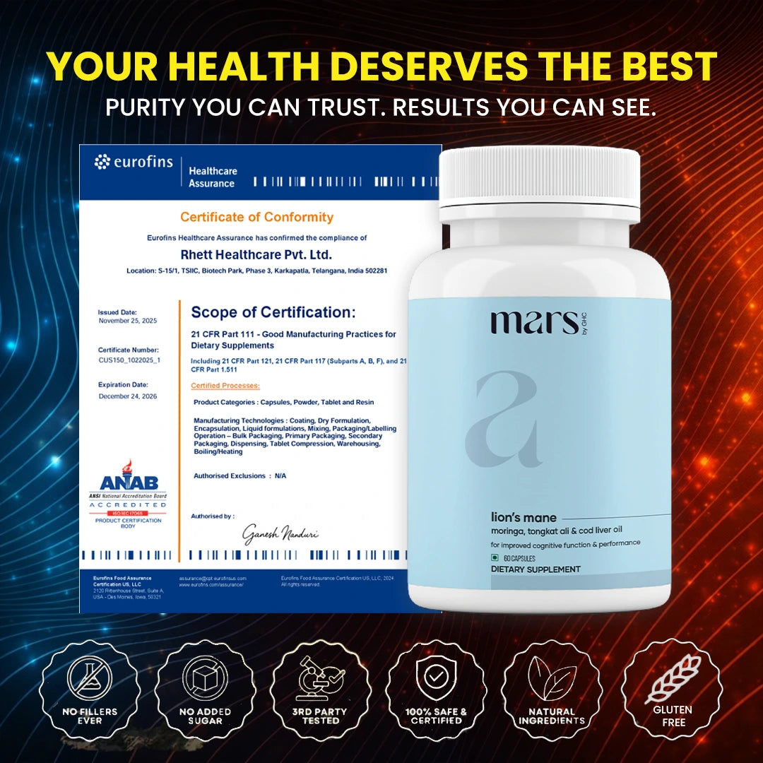 Mars Alizenol Capsules with Lion’s Mane, Tongkat Ali & Cod Liver Oil – Drive, Stamina & Performance Confidence Support (60N)