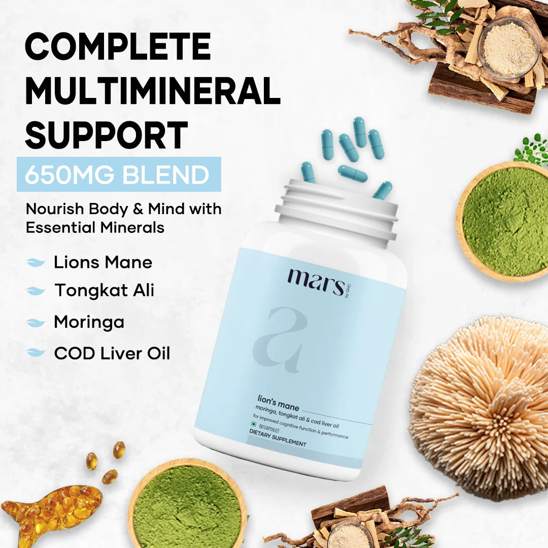 Mars Pure Lion's Mane Caps: Powered with Moringa, Tongkat Ali & Cod Li
