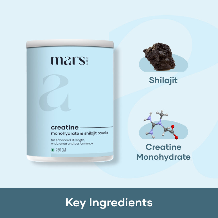 Mars Micronized Creatine Monohydrate Powder: Powered with Shilajit (250 gm)