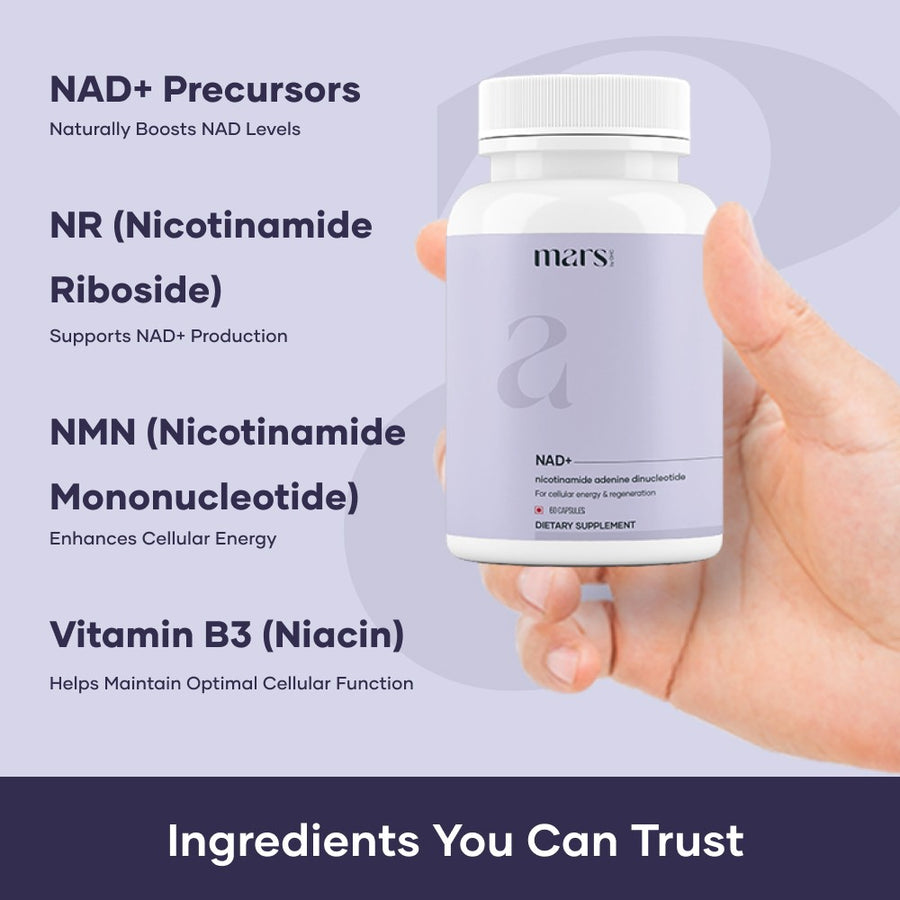 Mars NAD+ Capsules with NR, NMN & Vitamin B3 – Cellular Energy, Brain Health & Resilience Support (60N)