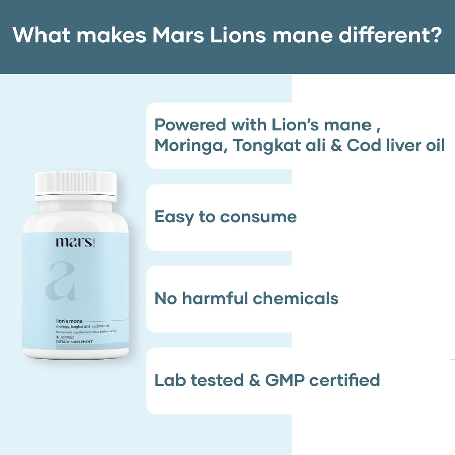 Mars Pure Lion's Mane Caps: Powered with Moringa, Tongkat Ali & Cod Li
