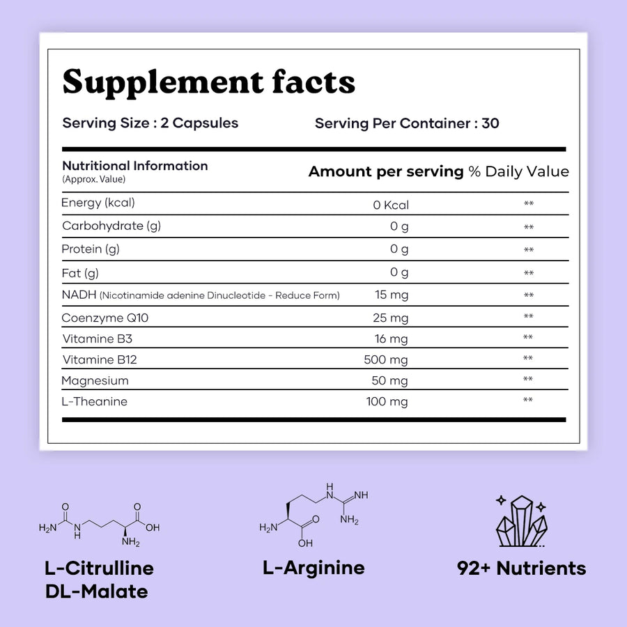 Mars NAD+ Capsules with NADH & Vitamin B3 – Anti-Aging Support, Brain Health & Cellular Energy (60N)