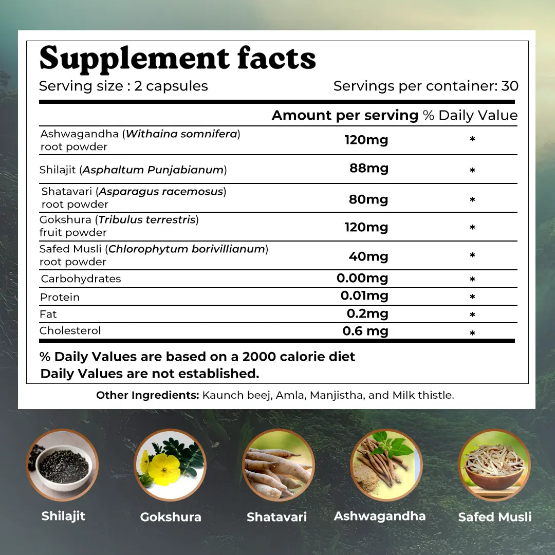 Mars Natural Ashwagandha Caps: Angereichert mit Shilajit und Safed Musli