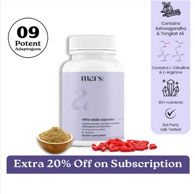 Mars Stickstoffmonoxid-Kapseln mit L-Arginin, L-Citrullin & Adaptogenen – Unterstützung für Durchblutung, Ausdauer & Regeneration (60N)